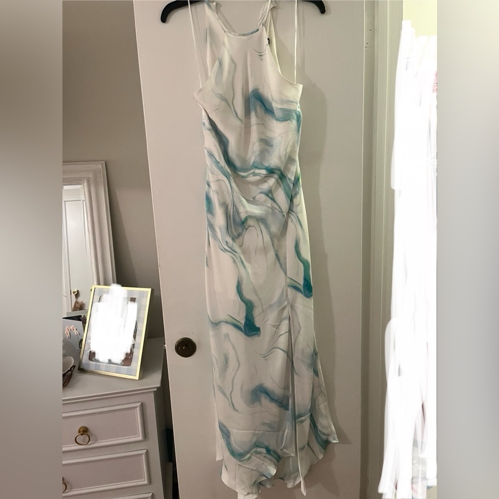 Express White Sleeveless Dress with Light Teal Trim